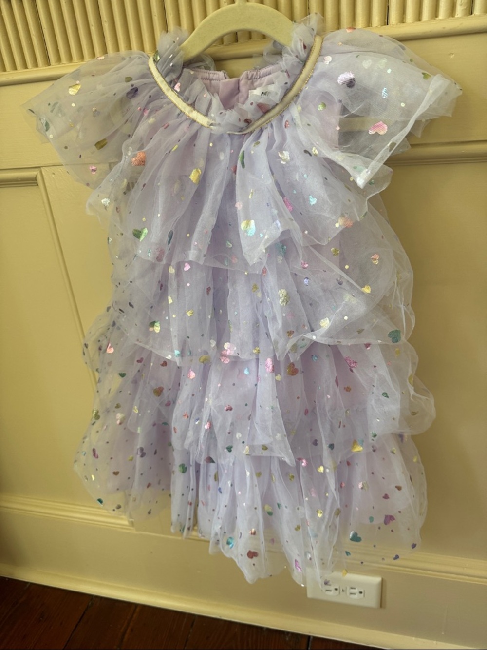 Lola + The Boys Lilac Layered Tulle Dress with Iridescent Hearts - Picture 3 of 4